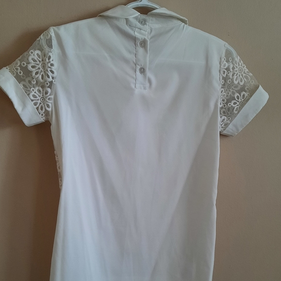 SHEIN: White Blouse with Organza Fabric and Embroidered Flowers, Size S - Picture 3 of 3